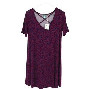 Vfish Womens Shift Dress Knee Length Animal Print Strech Criss Cross Red Small